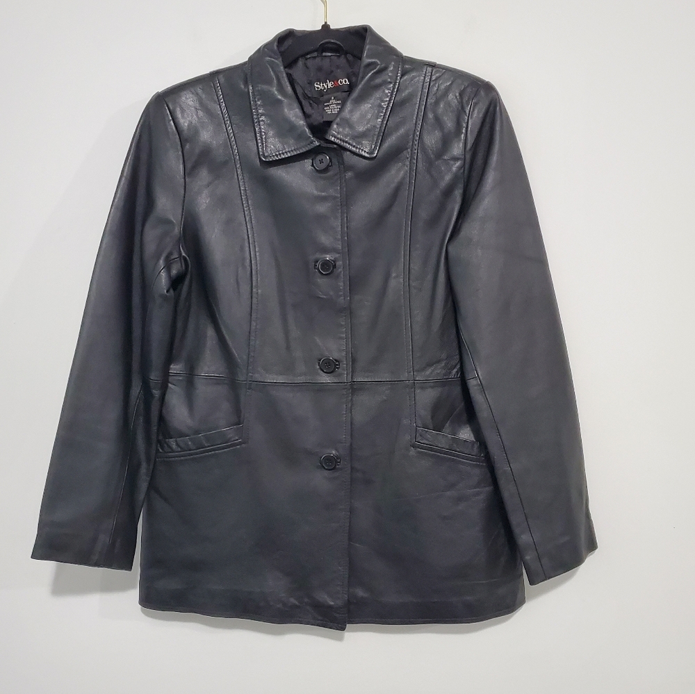 Style & Co. Women's Black Y2K Early 2000s Leather Jacket Vintage Sz Small